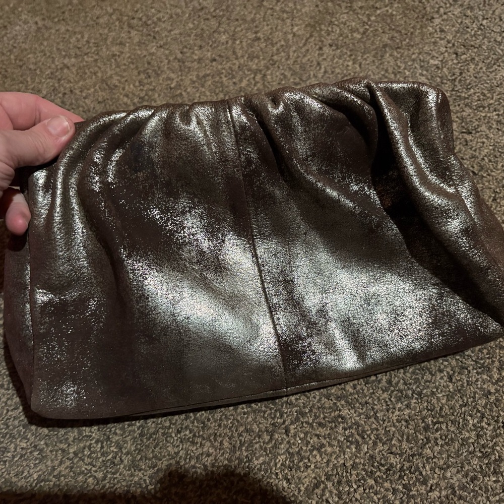 HOBO Shiny Chocolate Brown Gathered Leather Clutch